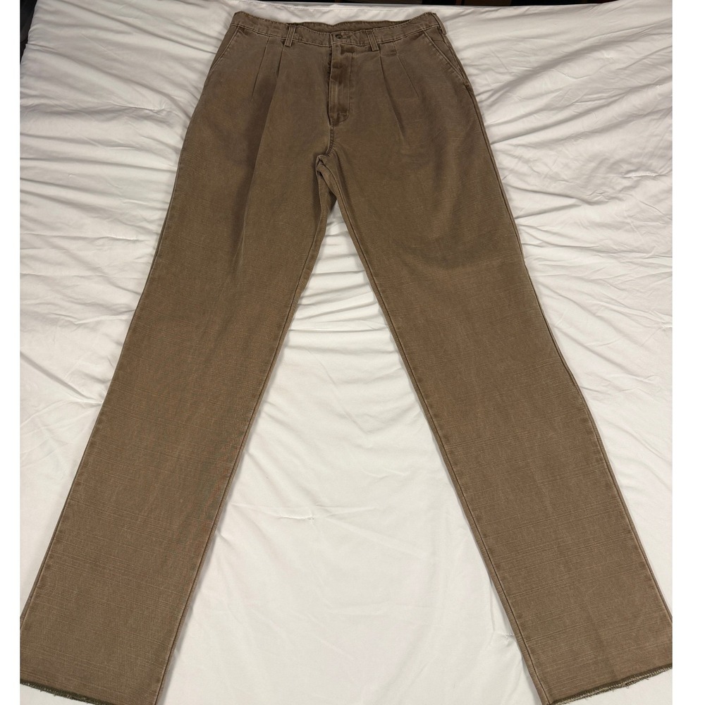 McKenzie Tribe Mens Brown Pleated Dungarees Pants USA 34x34 Cowboy Workwear